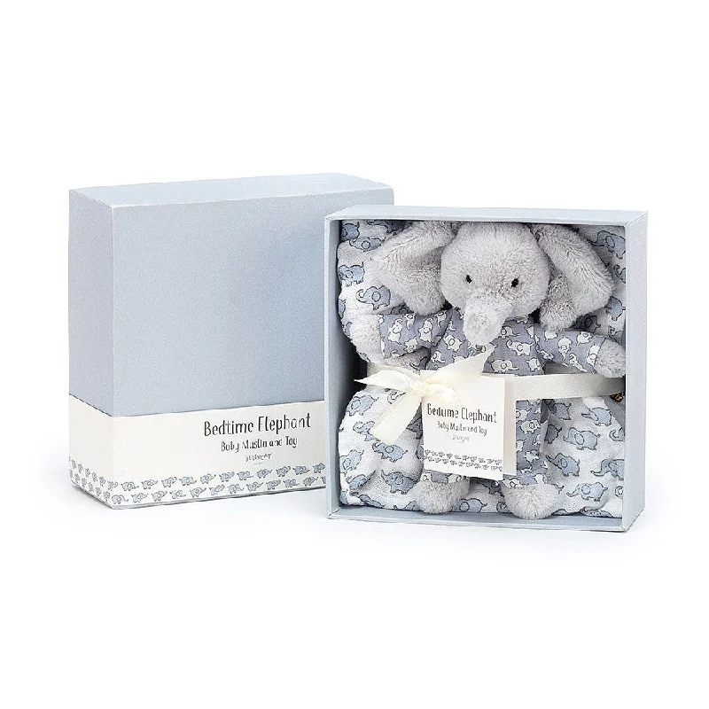 Bedtime Elephant Gift Set Muslin & Teddybear Suitable from Birth