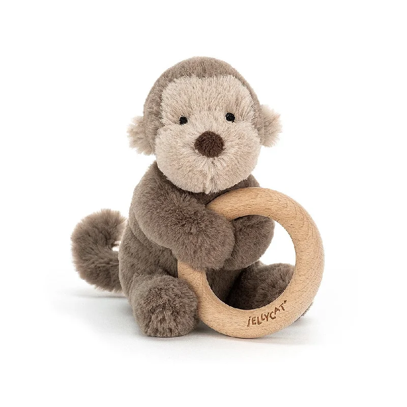 Monkey Teddybear with Wooden Ring for Baby Teething Suitable from Birth