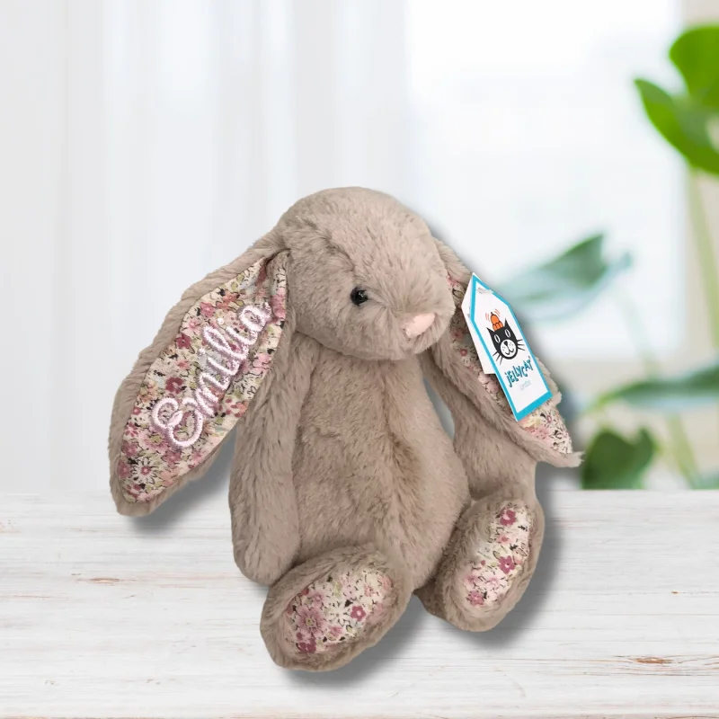 Adorable and gentle Jellycat friendsPersonalised Jellycat Bunny - Bea Beige Blossom SMALL Adorable and gentle Jellycat friendsPersonalised Jellycat Bunny - Bea Beige Blossom SMALL