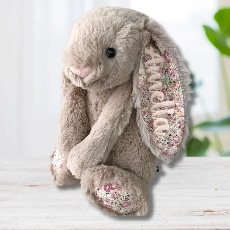 Huggable and charming Jellycat beloved by all ages.Personalised Jellycat Bunny - Bea Beige Blossom Huggable and charming Jellycat beloved by all ages.Personalised Jellycat Bunny - Bea Beige Blossom