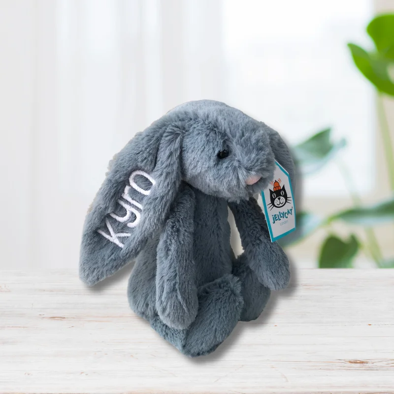 Fluffy and comforting Jellycat superior materialsPersonalised Jellycat Bunny SMALL - Dusky Blue Fluffy and comforting Jellycat superior materialsPersonalised Jellycat Bunny SMALL - Dusky Blue