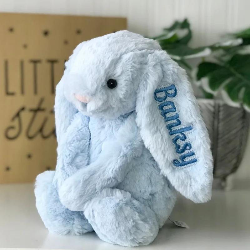 Huggable and sweet Jellycat all-around favoritesPersonalised Medium Jellycat Bunny - Blue Huggable and sweet Jellycat all-around favoritesPersonalised Medium Jellycat Bunny - Blue