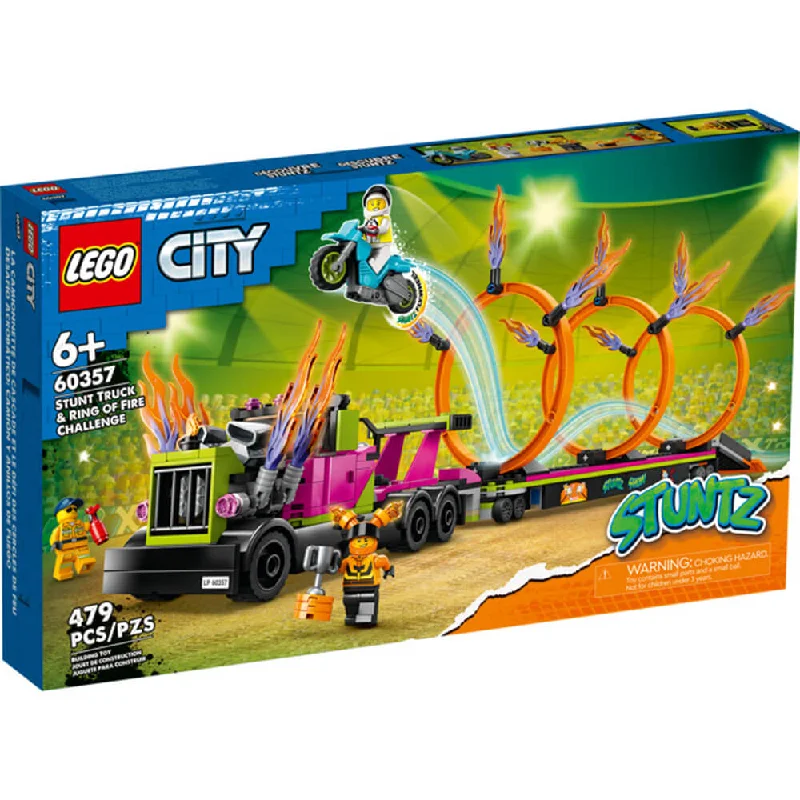 Promoting language development LEGOLEGO® City Stunt Truck & Ring of Fire Challenge 479 Piece Building Set (60357)