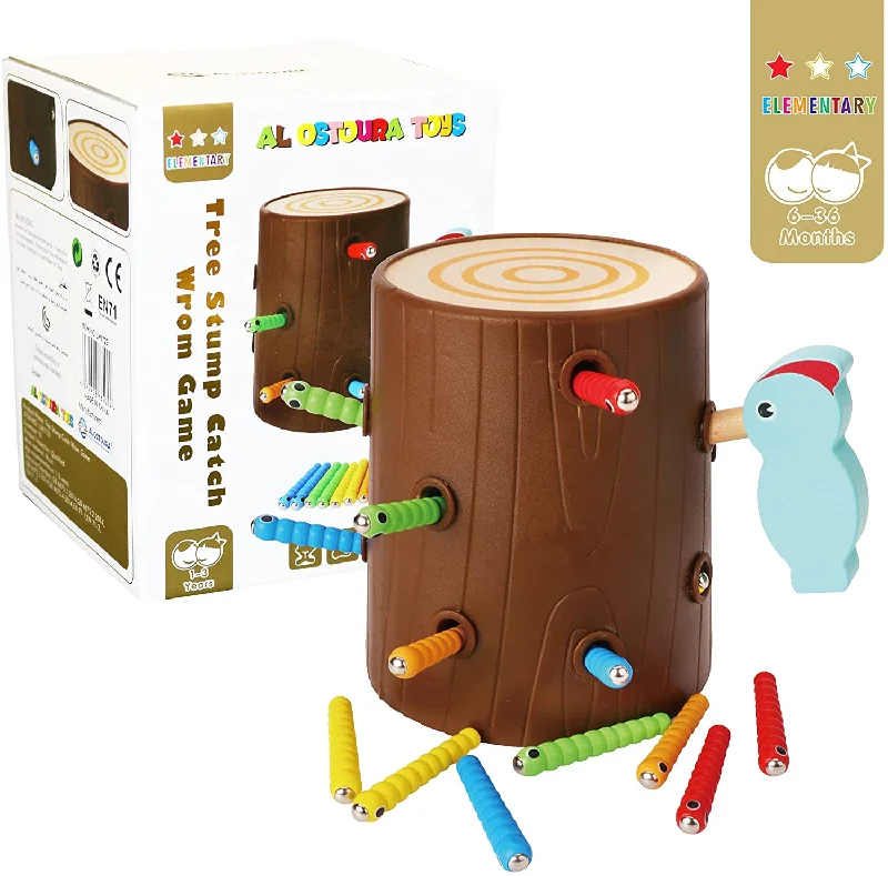 handcrafted wooden toys                  Magnetic Woodpecker Catch The Worms Toy