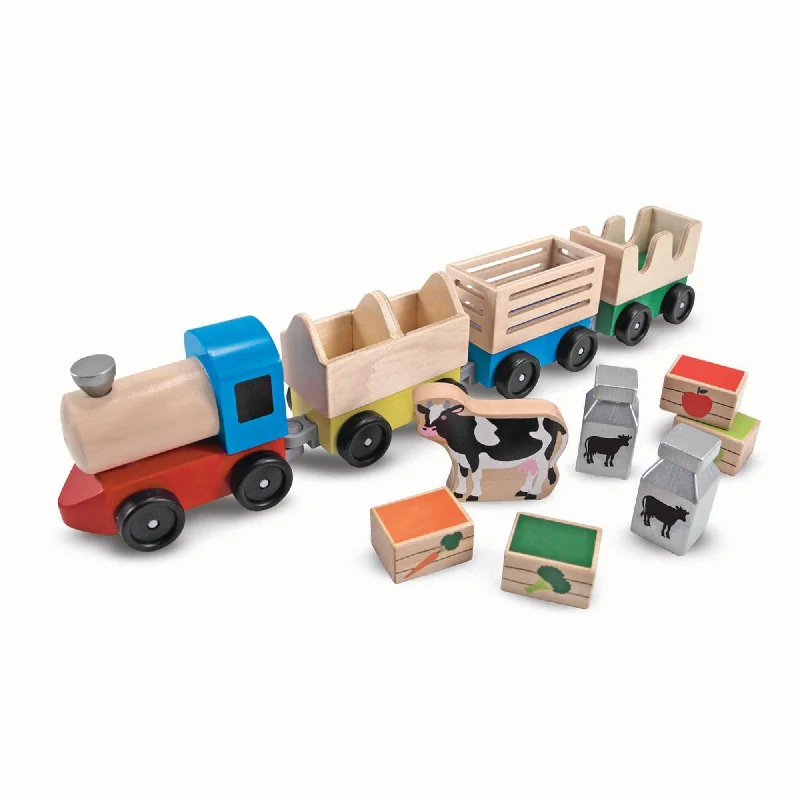 Melissa & Doug Wooden Farm Train Toy Set