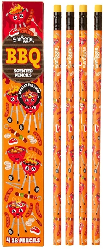 SMIGGLE BBQ Scented Pencil Pack X4 Scented HB Wooden With Eraser Top