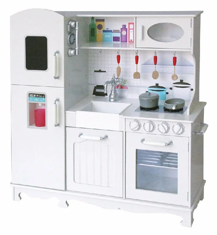 White Wooden Kitchen for Kids with Tools and Sound with Fixing