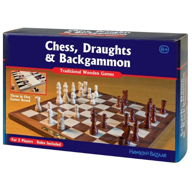 Competitive games Draughts, Chess and Backgammon Set - 3 in 1 Wooden Games Set