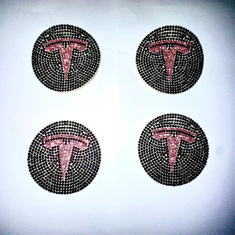 Black and Pink Bling TESLA Model 3/S/X/Y LOGO Stickers for wheel Center Caps Emblem Made w/ Rhinestones