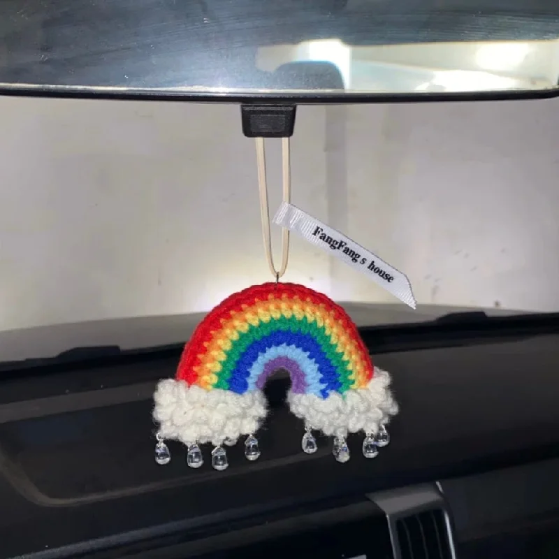 Crochet Handmade Knit Rainbow Car Mirror Hanging Pendant Charm