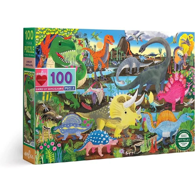 eeBoo Prehistoric Land of Dinosaurs Floor Puzzle - 100 pc