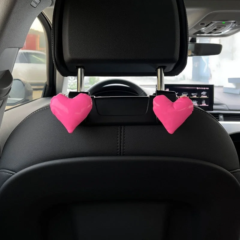 Hot Pink Heart Car Seat Hangers - Cute Car Decoration Hooks great for barbie lover