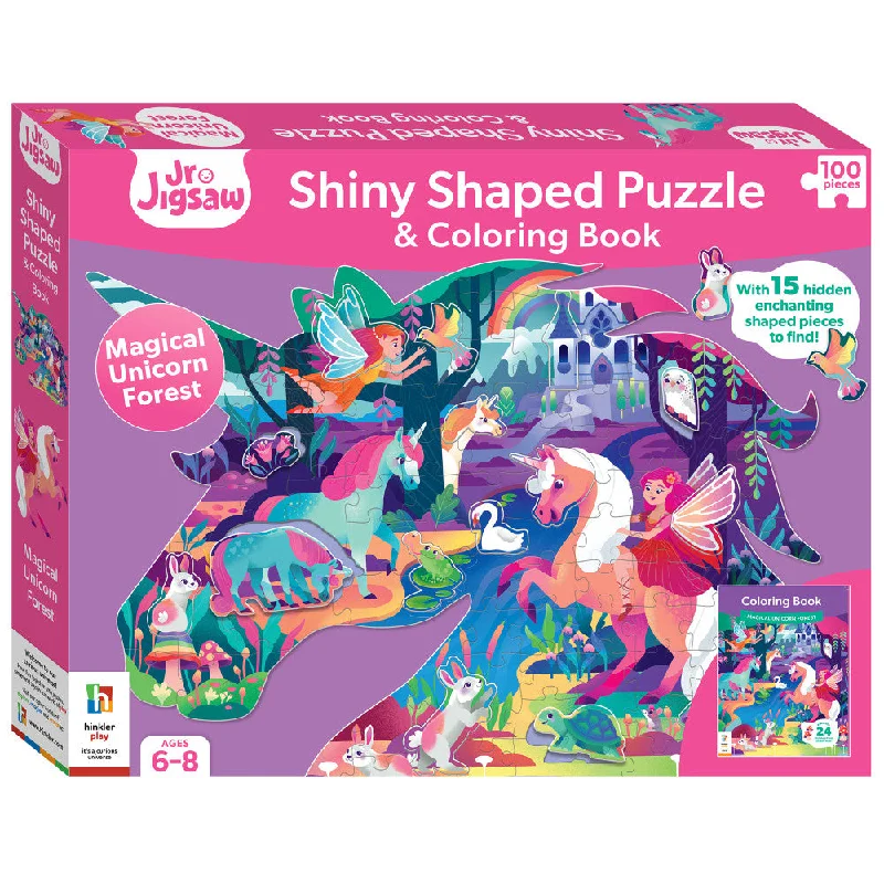 Jr Jigsaw Magical Unicorn Forest 100-Piece Puzzle & Coloring Book