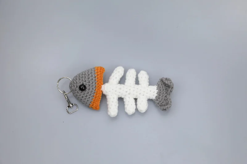 Knitted Fish Bone Car Charm Pendant or Keychain - HANDMADE lucky Charm for Rearview Mirror