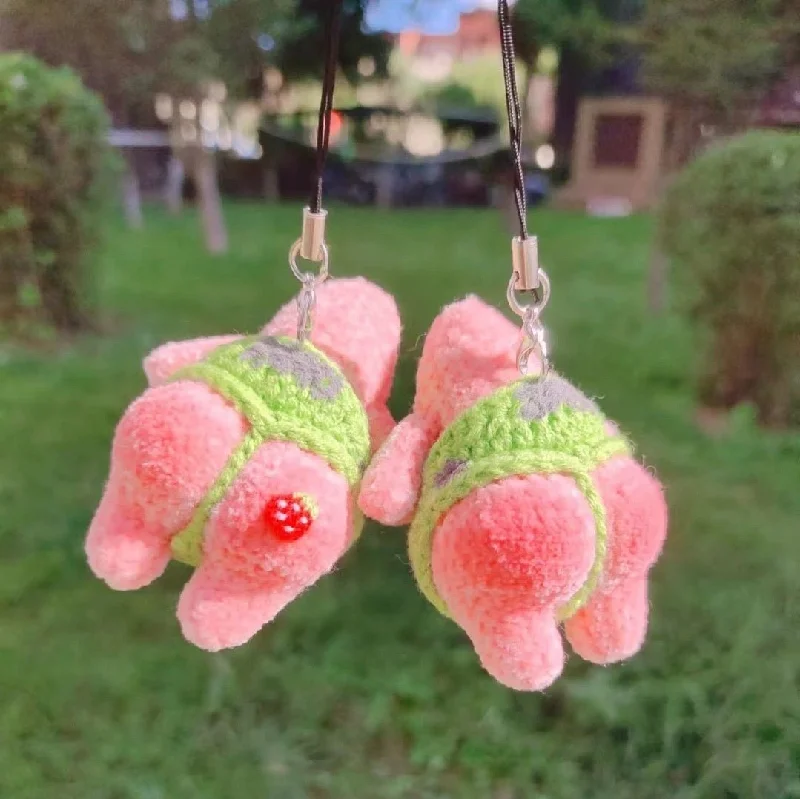 Crochet Knitted Patrick Star Butt Car Charm Pendant or Keychain - HANDMADE lucky Charm for Rearview Mirror