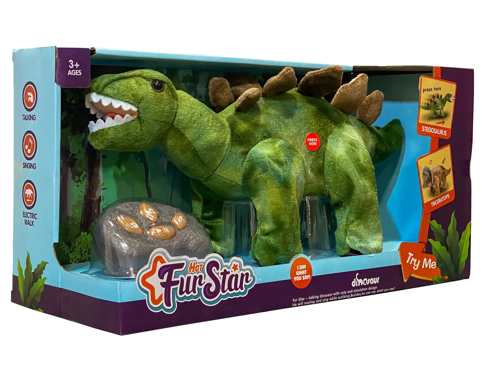 Remote Controlled Interactive RC Plush Dinosaur - Stegasaurus