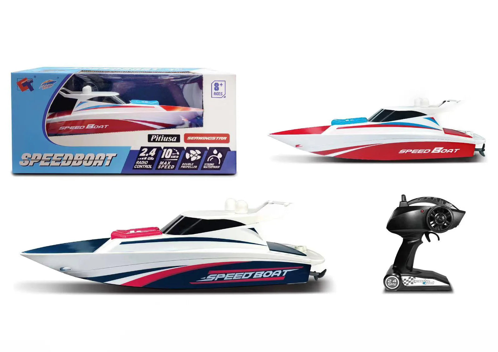 SEAWINGSTAR 2.4GHz Radio Controlled Double Propeller Speedboat - Assorted