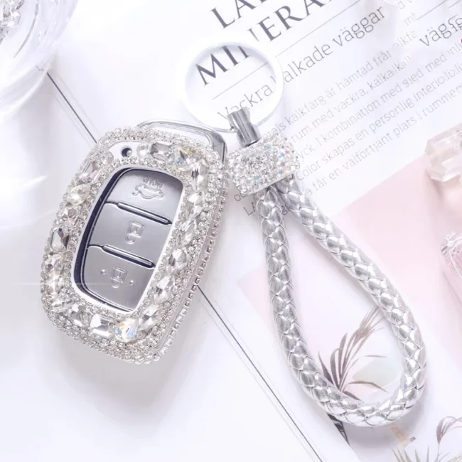 Silver Hyundai Bling Car Key Holder with Rhinestones for ix25 ix35 sonata santa fei